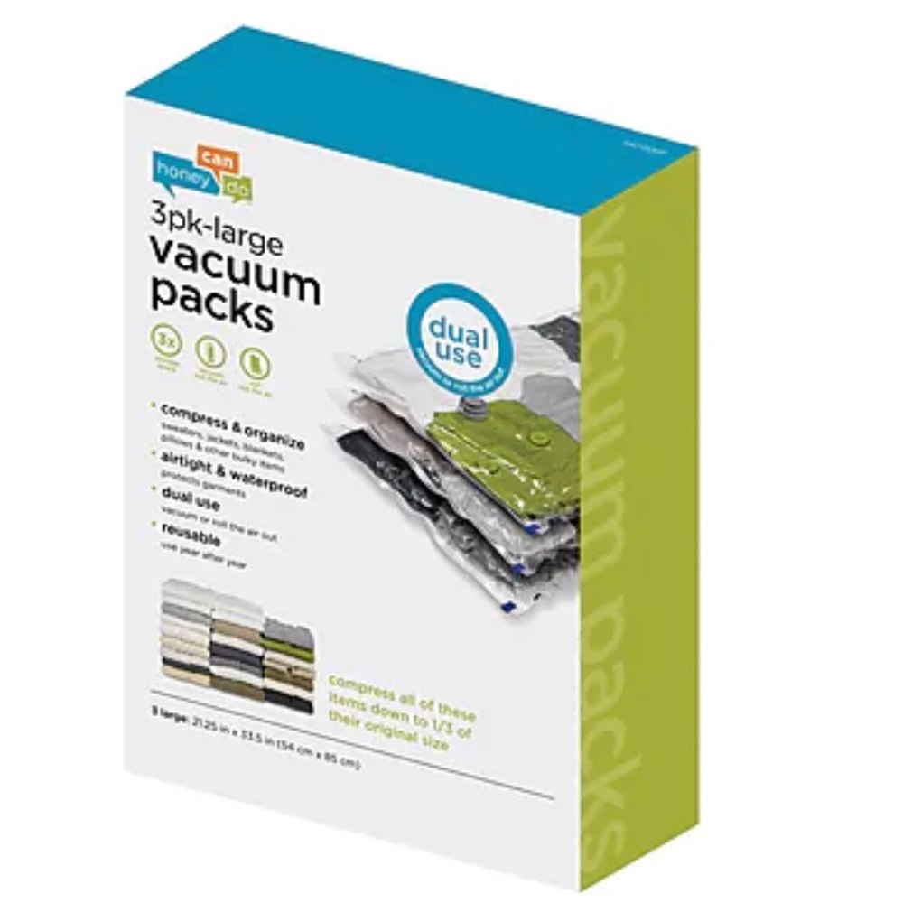 Honey Can Do 3 Pack Large Vacuum Packs, Clear